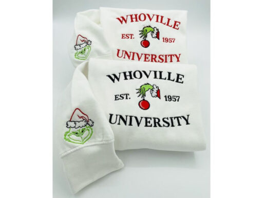 Christmas Sweatshirt, Whoville University Embroidered Sweatshirt, Christmas Embroidery Sweatshirt, Christmas Crewneck, Cute Sleeve