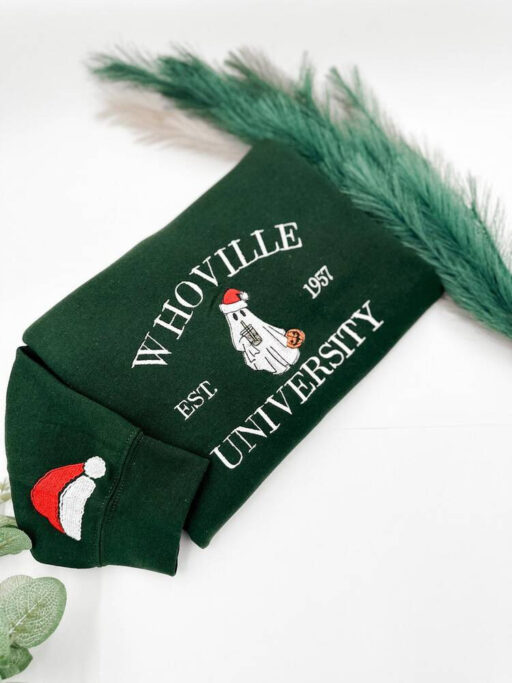 Christmas Whoville University Embroidered Sweatshirt, Christmas Crewneck, Christmas Jumper, Christmas Hoodie,Xmas Gift, Retro Jumper, Xmas