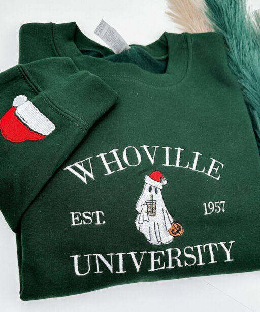 Christmas Whoville University Embroidered Sweatshirt, Christmas Crewneck, Christmas Jumper, Christmas Hoodie,Xmas Gift, Retro Jumper, Xmas