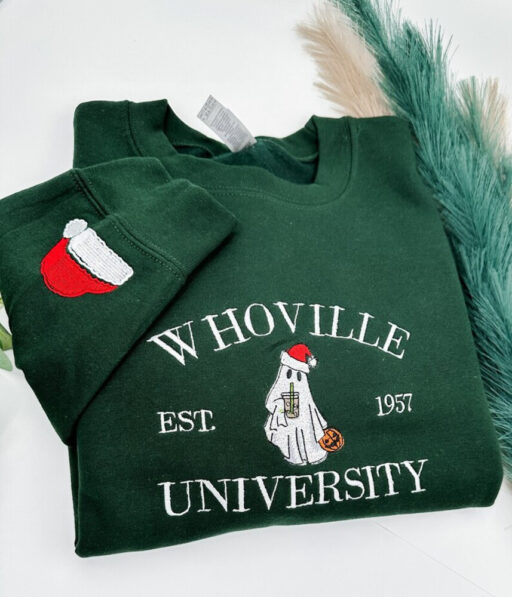 Christmas Whoville University Embroidered Sweatshirt, Christmas Crewneck, Christmas Jumper, Christmas Hoodie,Xmas Gift, Retro Jumper, Xmas