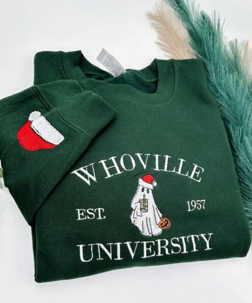 Christmas Whoville University Embroidered Sweatshirt, Christmas Crewneck, Christmas Jumper, Christmas Hoodie,Xmas Gift, Retro Jumper, Xmas