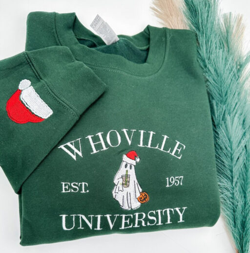Christmas Whoville University Embroidered Sweatshirt, Christmas Crewneck, Christmas Jumper, Christmas Hoodie,Xmas Gift, Retro Jumper, Xmas