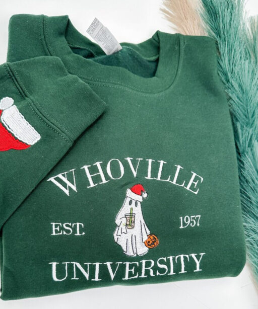 Christmas Whoville University Embroidered Sweatshirt, Christmas Crewneck, Christmas Jumper, Christmas Hoodie,Xmas Gift, Retro Jumper, Xmas