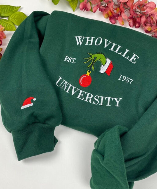 Christmas Whoville University Embroidered Sweatshirt, Christmas Embroidery Sweatshirt, Christmas Sweatshirt, Christmas Crewneck