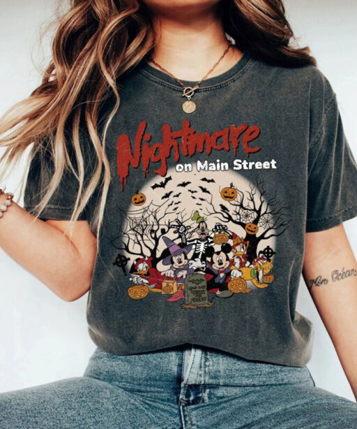 Comfort Color Nightmare On The Main Street Shirt, Disney Halloween 2023 Shirt, Disney Halloween Matching Shirt,Mickey And Friends Halloween