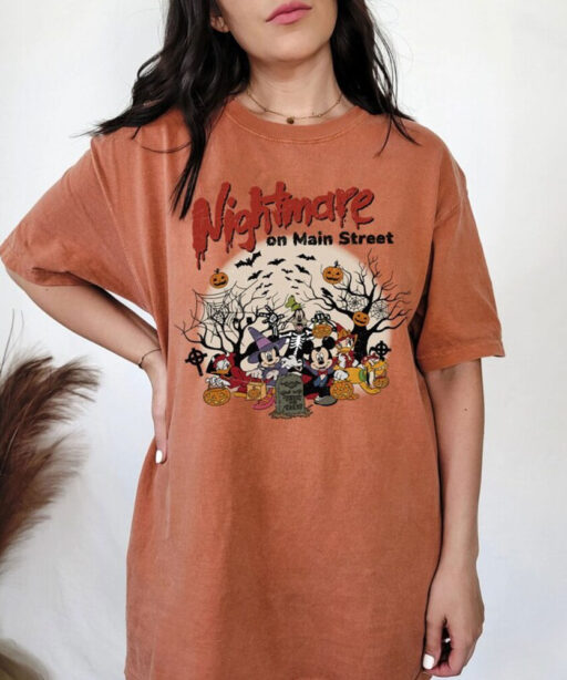 Comfort Color Nightmare On The Main Street Shirt, Disney Halloween 2023 Shirt, Disney Halloween Matching Shirt,Mickey And Friends Halloween