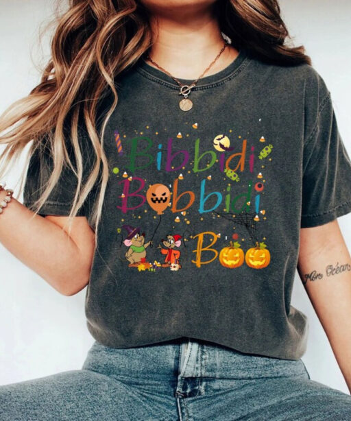 Comfort Color Retro Bibbidi Bobbidi Boo Halloween Shirt, Jaq And Gus Shirt,Halloween Pumpkin Shirt, Disney Cinderella shirt,Halloween Disney