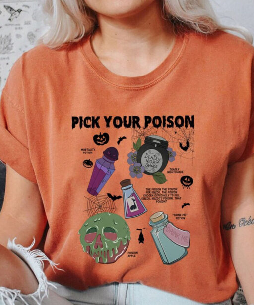 Comfort Color Vintage Retro Pick Your Poison Disney Halloween Shirt, Disneyland Villain Halloween Comfort Colors Shirt,Disney Villains shirt