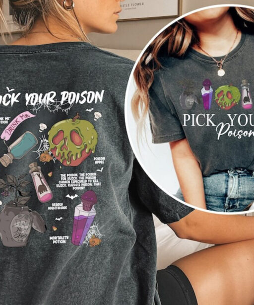 Comfort Color Vintage Retro Pick Your Poison Disney Halloween Two Side Shirt, Disneyland Villain Halloween Sweatshirt, Disney Villains shirt