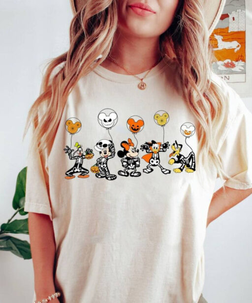 Comfort Colors Disney Halloween Skeleton Shirt, Disney Halloween 2023 Matching Shirt, Disney Balloon Shirt, Mickey Minnie and Friends Shirt