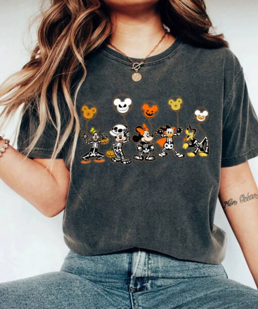 Comfort Colors Disney Halloween Skeleton Shirt, Disney Halloween 2023 Matching Shirt, Disney Balloon Shirt, Mickey Minnie and Friends Shirt