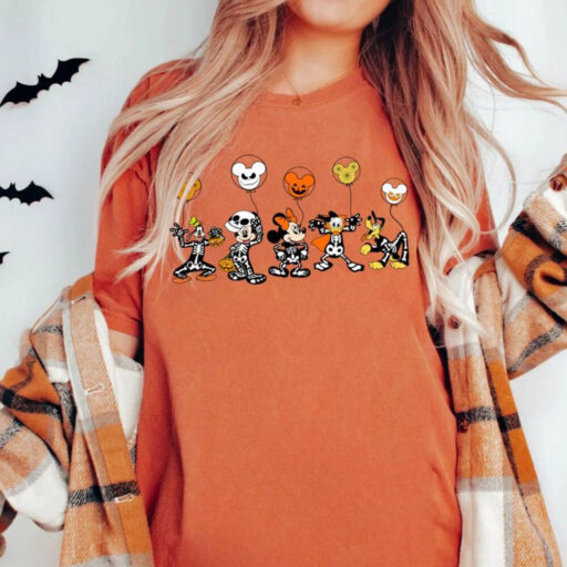 Comfort Colors Disney Halloween Skeleton Shirt, Disney Halloween 2023 Matching Shirt, Disney Balloon Shirt, Mickey Minnie and Friends Shirt