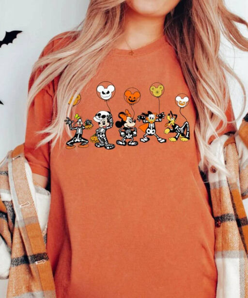 Comfort Colors Disney Halloween Skeleton Shirt, Disney Halloween 2023 Matching Shirt, Disney Balloon Shirt, Mickey Minnie and Friends Shirt