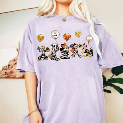 Comfort Colors Disney Halloween Skeleton Shirt, Disney Halloween 2023 Matching Shirt, Disney Balloon Shirt, Mickey Minnie and Friends Shirt