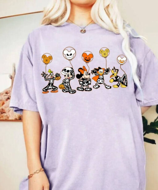 Comfort Colors Disney Halloween Skeleton Shirt, Disney Halloween 2023 Matching Shirt, Disney Balloon Shirt, Mickey Minnie and Friends Shirt