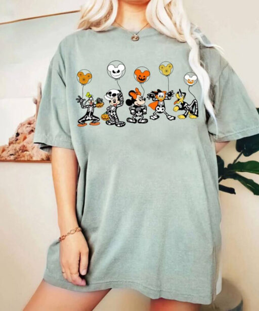 Comfort Colors Disney Halloween Skeleton Shirt, Disney Halloween 2023 Matching Shirt, Disney Balloon Shirt, Mickey Minnie and Friends Shirt