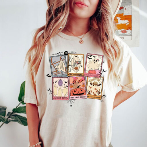 Comfort Colors Retro Halloween Ghost Tarot Card Shirt, Retro Halloween Shirt, Retro Western Shirt, Halloween Shirt, Spooky Season Shirt