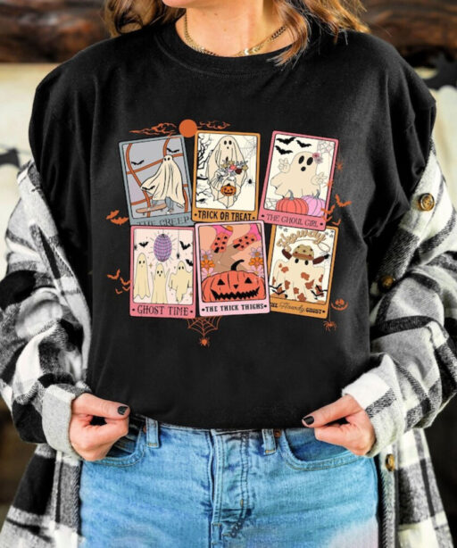 Comfort Colors Retro Halloween Ghost Tarot Card Shirt, Retro Halloween Shirt, Retro Western Shirt, Halloween Shirt, Spooky Season Shirt