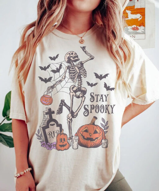 Comfort Colors Stay spooky Shirt, Halloween Shirt, Witch TShirt, Gift For Halloween, Skeleton Fall Halloween, Disney Halloween Sweatshirt