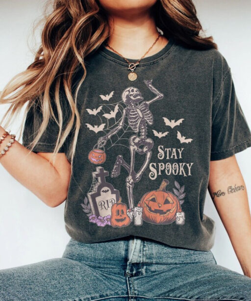 Comfort Colors Stay spooky Shirt, Halloween Shirt, Witch TShirt, Gift For Halloween, Skeleton Fall Halloween, Disney Halloween Sweatshirt