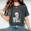 Comfort Colors Staying Alive Shirt, Trendy Coffee Shirt, Funny Skeleton Shirt,Coffee Lovers Gift,Skull Vintage Comfort Color shirt for Women