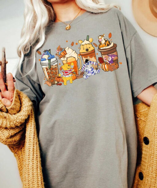 Comfort Colors Winnie The Pooh Coffee Latte Shirt, Vintage Halloween Winnie the Pooh Shirt, Fall Coffee Shirt, Cute Halloween Pumpkin Shirt