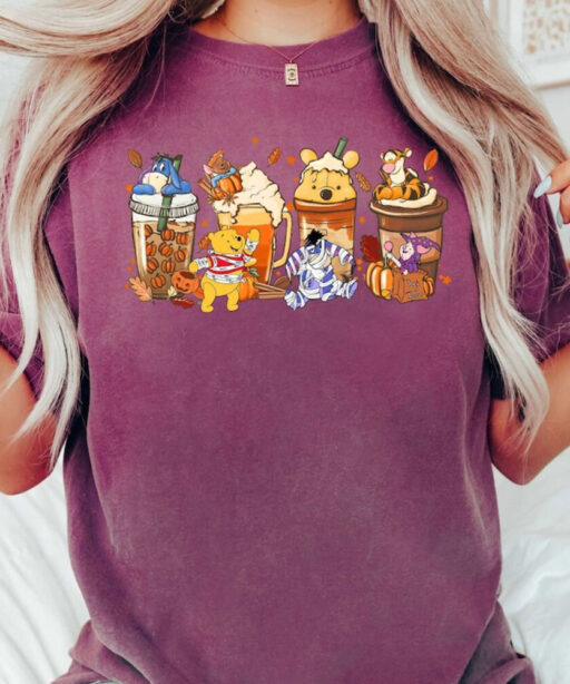 Comfort Colors Winnie The Pooh Coffee Latte Shirt, Vintage Halloween Winnie the Pooh Shirt, Fall Coffee Shirt, Cute Halloween Pumpkin Shirt