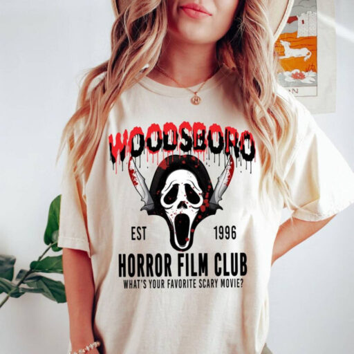 Comfort Colors Woodsboro Horror Club Shirt, Horror Film Club Shirt, Scary Halloween Shirt, Spooky Season Shirt, Scream Ghost Shirt