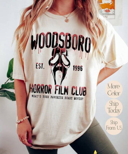 Comfort Colors Woodsboro Horror Club Shirt, Horror Film Club Shirt, Scary Halloween Shirt, Spooky Season Shirt, Scream Ghost Shirt