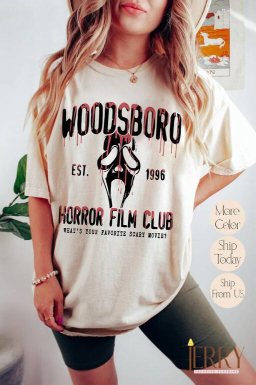 Comfort Colors Woodsboro Horror Club Shirt, Horror Film Club Shirt, Scary Halloween Shirt, Spooky Season Shirt, Scream Ghost Shirt