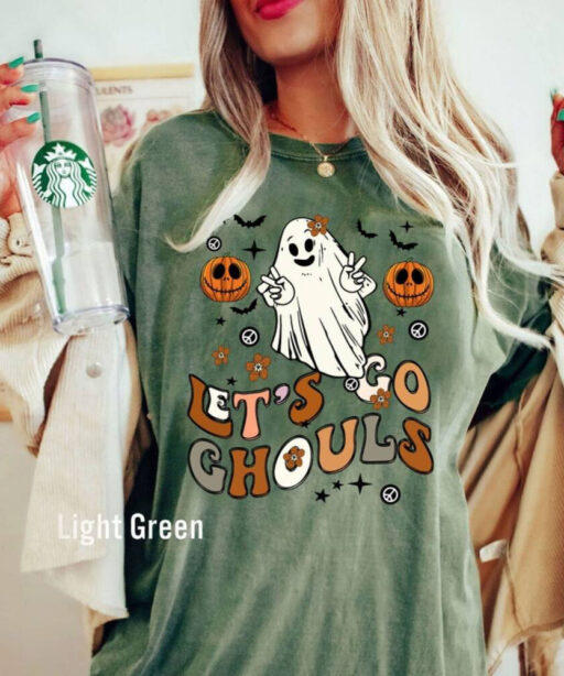 Comfort Colors®Lets go ghouls Shirt, Vintage Halloween Shirt, Retro Fall Shirt, Fall Shirt, Vintage Ghost Shirt, Ghost Pumpkin Halloween Tee