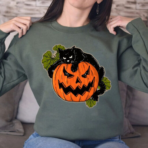 Comfort Colors® Black Cat On Pumpkin shirt, Shirt For Fall, Black Cat T-shirt, Halloween Black Cat Design, Fall Shirt, Iprintasty Halloween