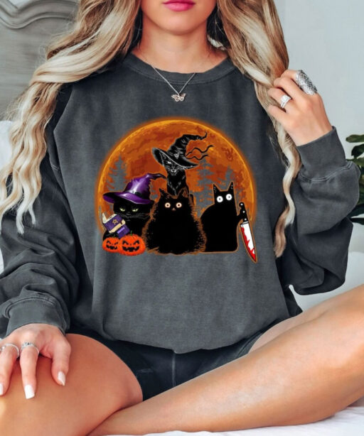 Comfort Colors® Black Cat Pumpkin Halloween shirt, Black Cat t-shirt, Halloween Black Cat Sweatshirt, Gift For Women, Cute Ghost Black Cat