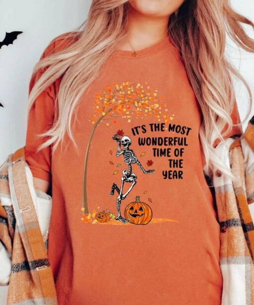 Comfort Colors® Its The Most Wonderful Time Of The Year Shirt, Halloween Shirt, Witch Shirt, Skeleton Fall Halloween, Gift For Halloween