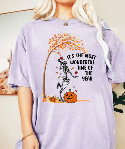 Comfort Colors® Its The Most Wonderful Time Of The Year Shirt, Halloween Shirt, Witch Shirt, Skeleton Fall Halloween, Gift For Halloween