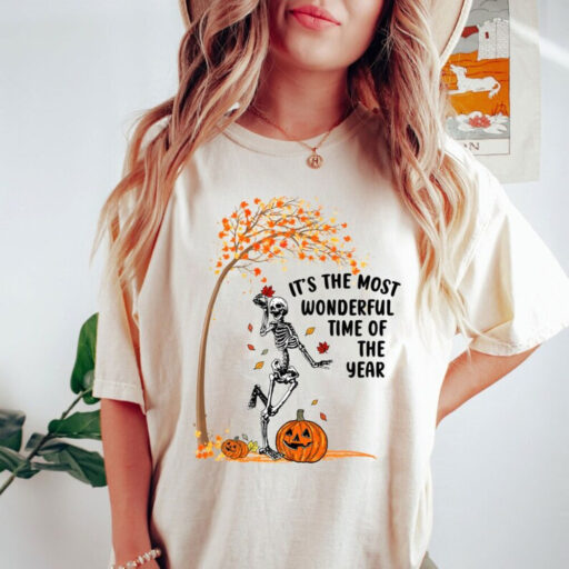 Comfort Colors® Its The Most Wonderful Time Of The Year Shirt, Halloween Shirt, Witch Shirt, Skeleton Fall Halloween, Gift For Halloween