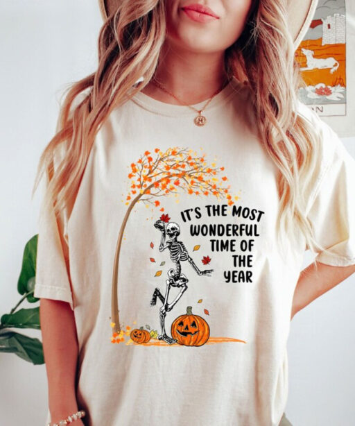 Comfort Colors® Its The Most Wonderful Time Of The Year Shirt, Halloween Shirt, Witch Shirt, Skeleton Fall Halloween, Gift For Halloween