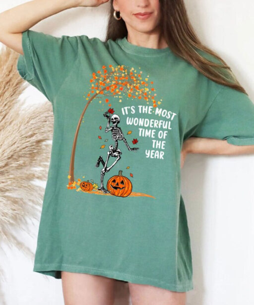 Comfort Colors® Its The Most Wonderful Time Of The Year Shirt, Halloween Shirt, Witch Shirt, Skeleton Fall Halloween, Gift For Halloween