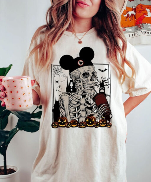 Comfort Colors® Mickey Skeleton Coffee Shirts, Vintage Disney Skeleton Coffee Sweatshirt, Disney Pumpkin Halloween Shirt, Stay Spooky Shirt