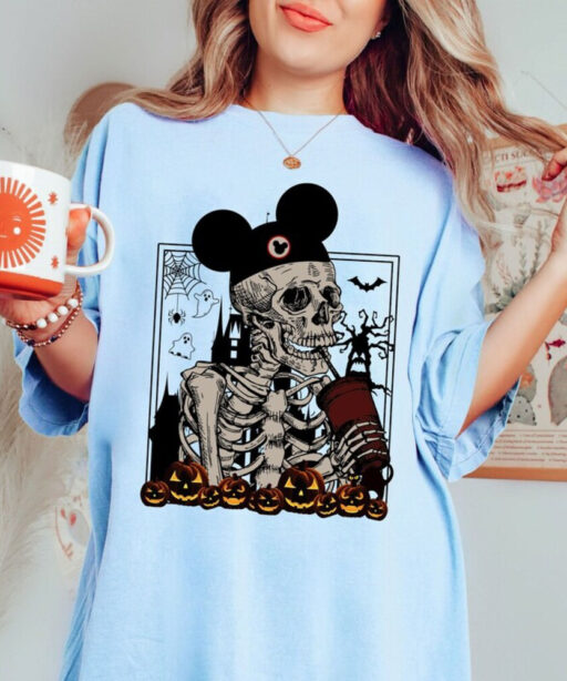 Comfort Colors® Mickey Skeleton Coffee Shirts, Vintage Disney Skeleton Coffee Sweatshirt, Disney Pumpkin Halloween Shirt, Stay Spooky Shirt