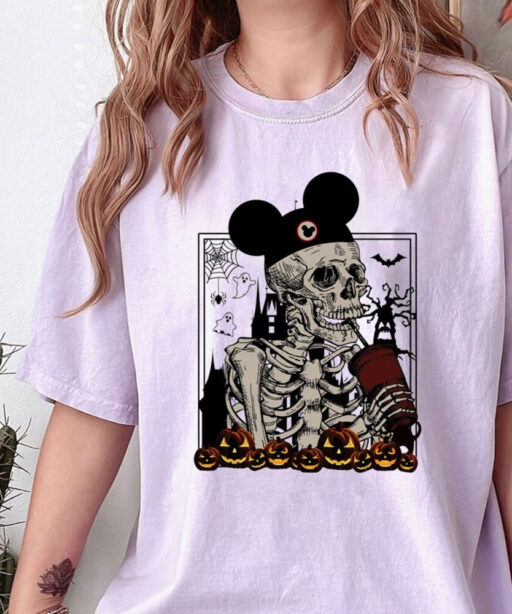 Comfort Colors® Mickey Skeleton Coffee Shirts, Vintage Disney Skeleton Coffee Sweatshirt, Disney Pumpkin Halloween Shirt, Stay Spooky Shirt