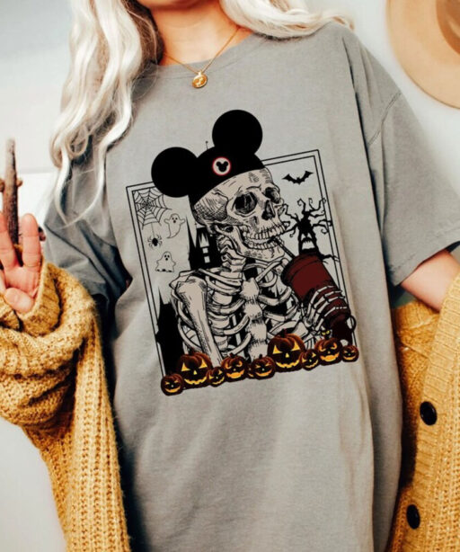 Comfort Colors® Mickey Skeleton Coffee Shirts, Vintage Disney Skeleton Coffee Sweatshirt, Disney Pumpkin Halloween Shirt, Stay Spooky Shirt