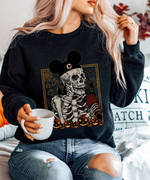 Comfort Colors® Mickey Skeleton Coffee Shirts, Vintage Disney Skeleton Coffee Sweatshirt, Disney Pumpkin Halloween Shirt, Stay Spooky Shirt