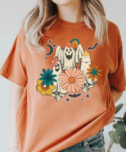 Comfort Colors® Retro Halloween t-shirt, Vintage Floral Ghost Halloween Shirt, Retro Fall Shirt, Vintage Ghost Shirt, Iprintasty Halloween