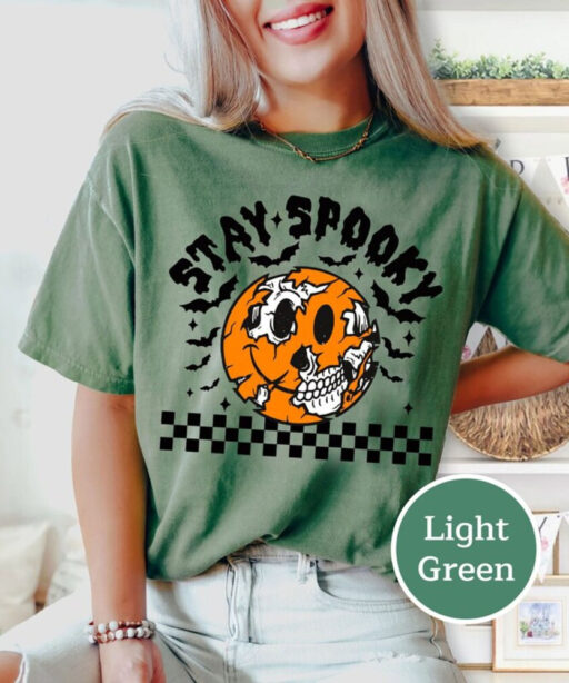 Comfort Colors® Retro Stay Spooky Shirt, Funny Ghost Shirt, Pumpkin Halloween Skeleton Shirt, Trick Or Treat Shirt, Halloween Skeleton Shirt