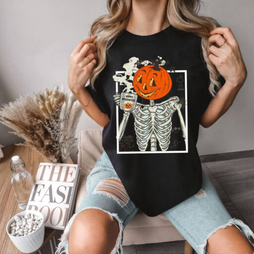 Comfort Colors® Skeleton Pumpkin Shirt, Halloween Coffee T-Shirt, Womens Fall Fashion shirt, HALLOWEEN Coffee t-shirt, iprintasty halloween