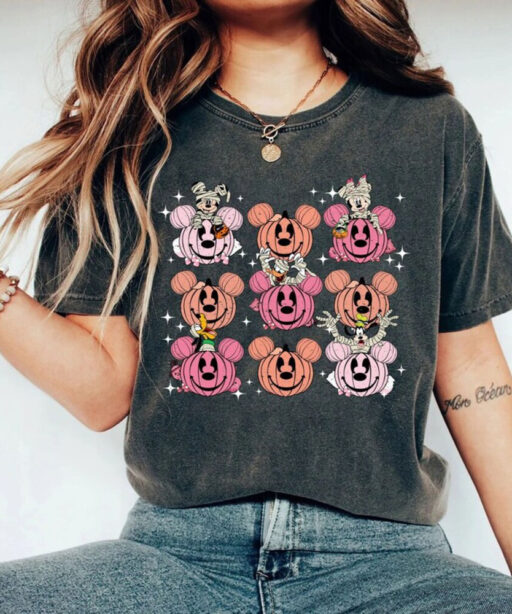 Comfort Colors® Vintage Mickey and Friends Halloween Shirt, Disney Pumpkins Shirt, Cute Fall Shirt, Disney Skeleton Halloween Shirt