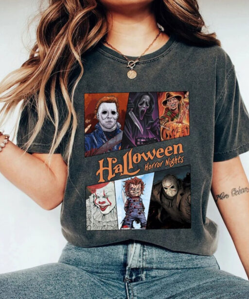 Comfort Colors® Vintage Universal Studios Halloween Horror Nights Shirt, Retro Horror Characters Group Shirt, Scary Movie Halloween Costume