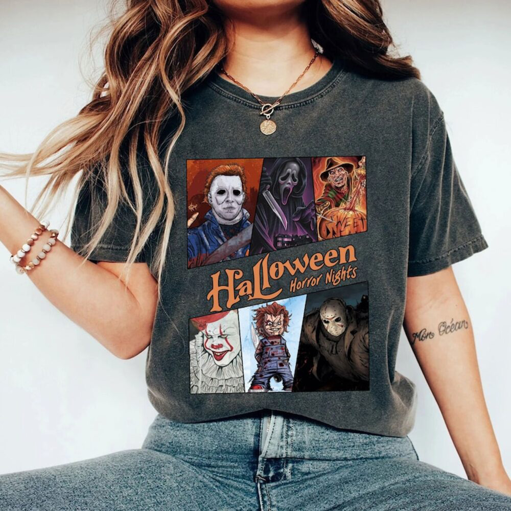 Comfort Colors® Vintage Universal Studios Halloween Horror Nights Shirt, Retro Horror Characters Group Shirt, Scary Movie Halloween Costume