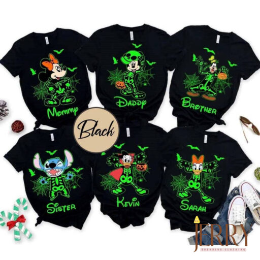 Custom Disney Skeleton Halloween Comfort T-Shirt, Custom Name & Character Disney Skeleton Shirt, Disneyland Halloween Family Matching Shirt